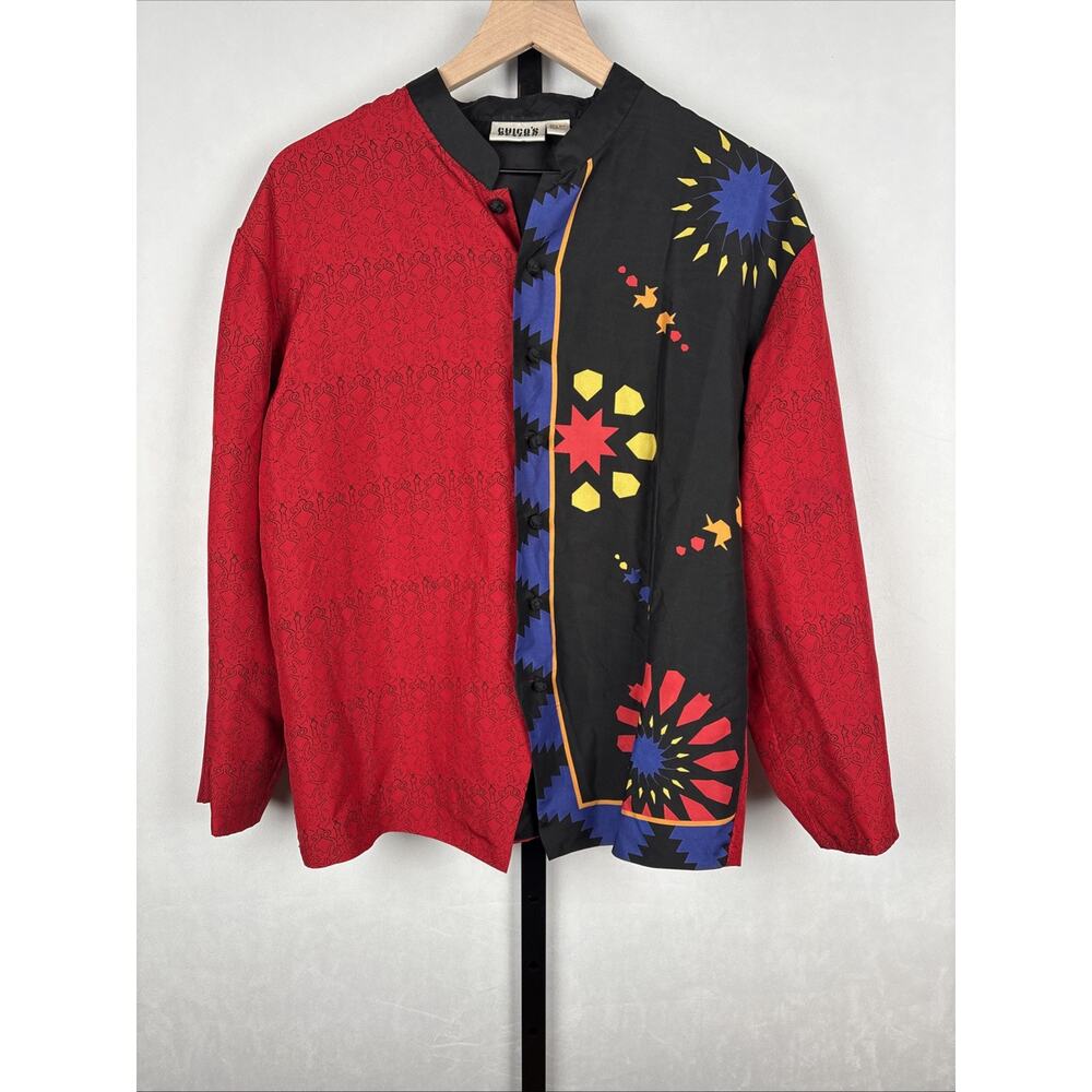 Chico's Design Vintage 100% Silk Blouse Women's 1/Medium Colorful Art to Wear
